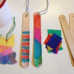 Wooden shapes with bled tissue paper